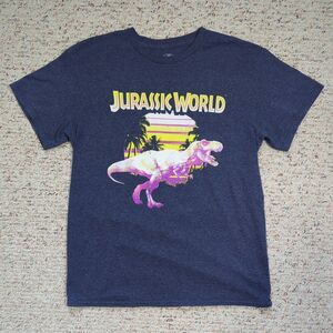 Jurassic World Gray w/Pink Yellow Pastel Graphic Short Sleeve T-Shirt Size M